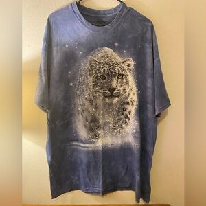 The Mountain Blue-Grey Tie Dye Full Graphic Snow Leopard Tee Sz2XL